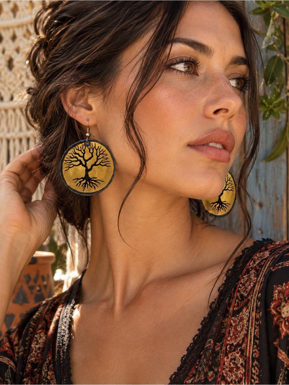 Artisan crafted Bohemian Tree metal earrings